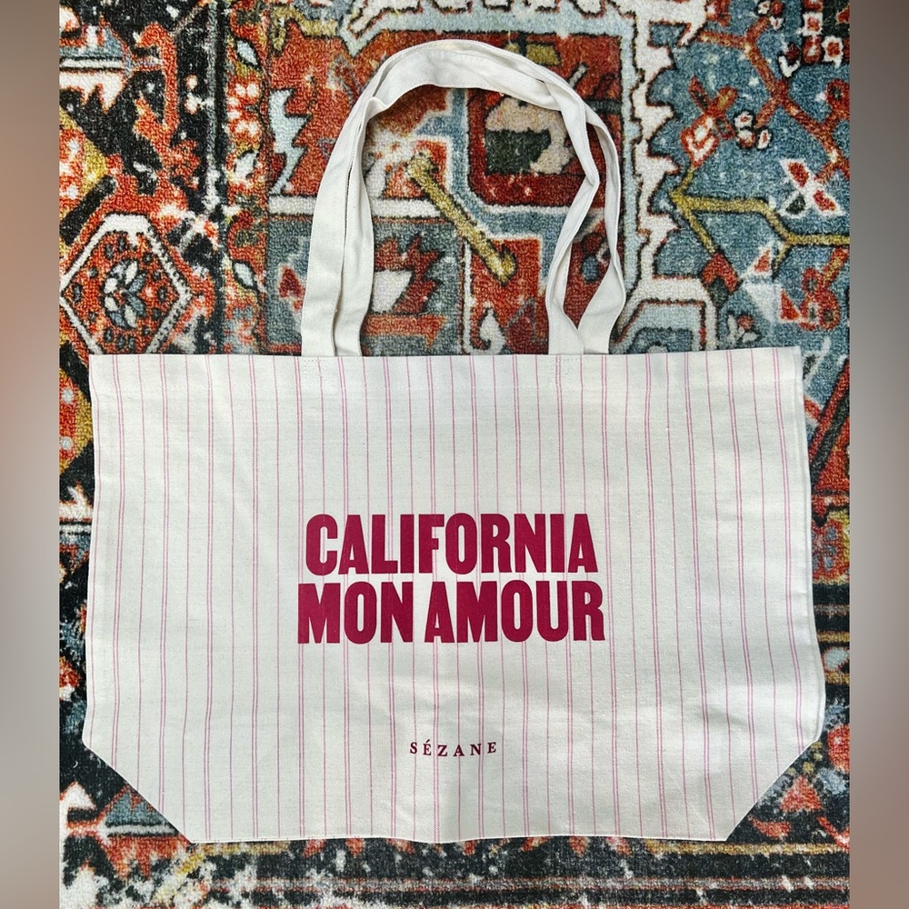 Sezane California Mon Amour White and Pink Striped Tote